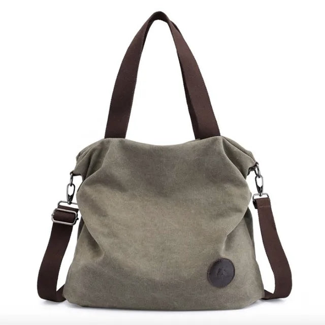 Canvas Leather Large Pocket Handbag