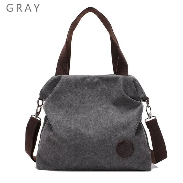 Canvas Leather Large Pocket Handbag