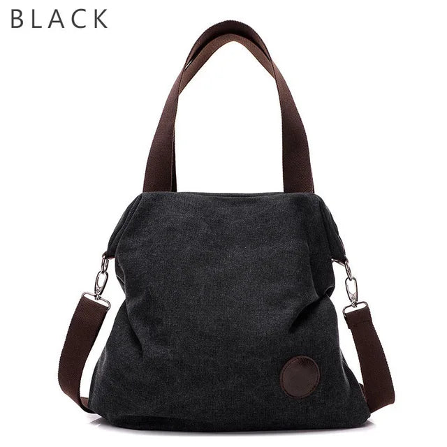 Canvas Leather Large Pocket Handbag