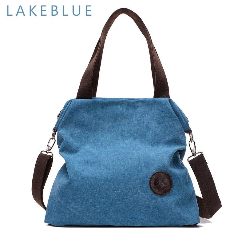 Canvas Leather Large Pocket Handbag