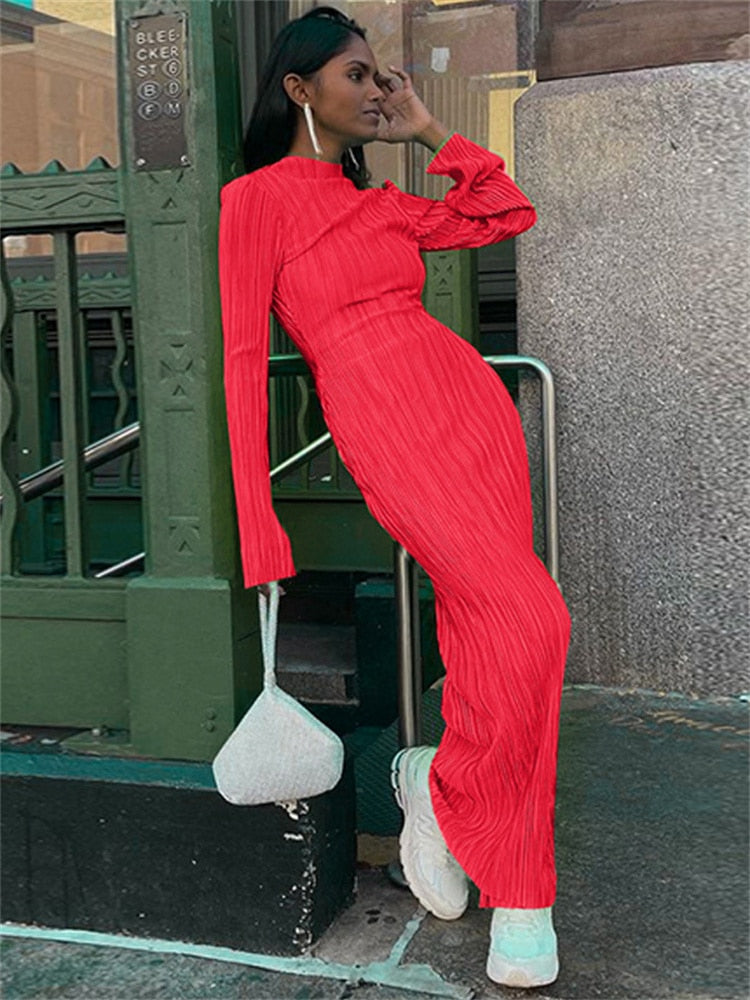 Demure & Sexy Ruched Ruffle Sleeve Dress
