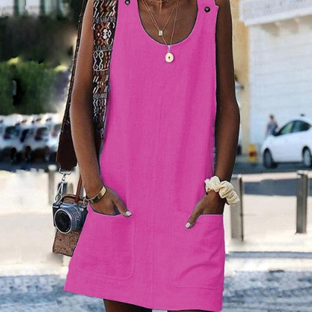Sweet Summer O-Neck Pocket A Line Dress