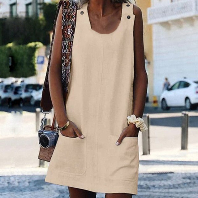 Sweet Summer O-Neck Pocket A Line Dress