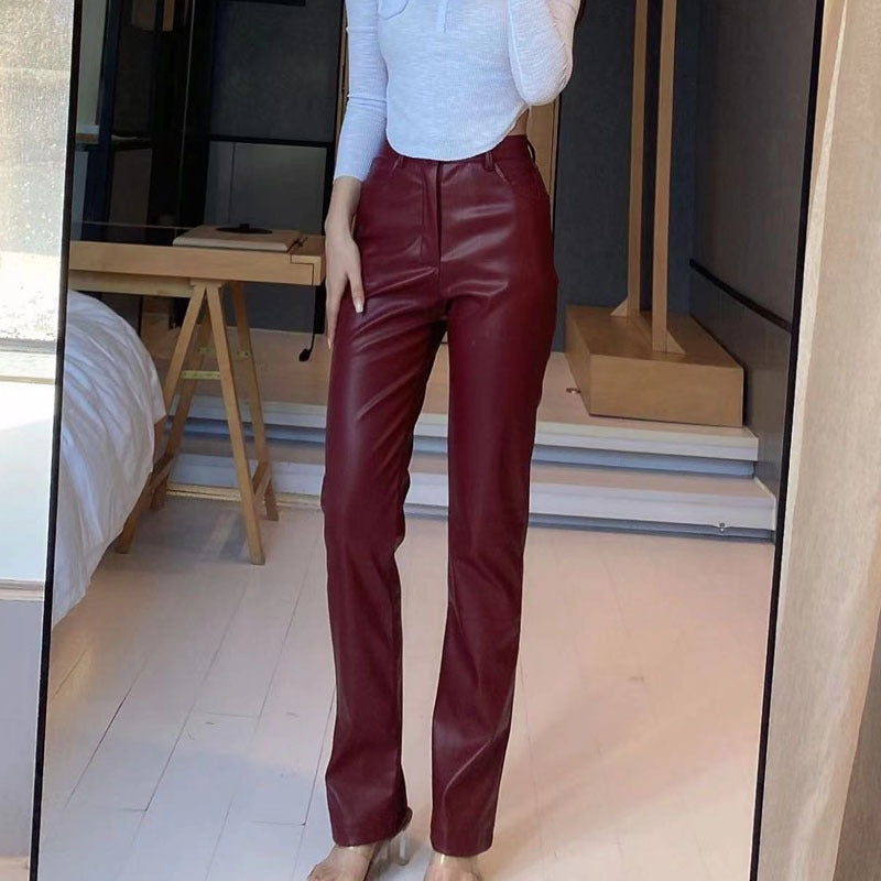 Wide Leg Leather Look Pants