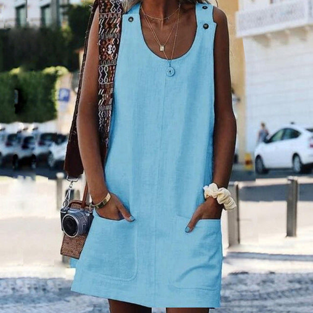 Sweet Summer O-Neck Pocket A Line Dress