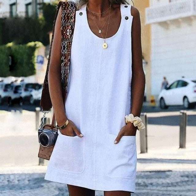 Sweet Summer O-Neck Pocket A Line Dress