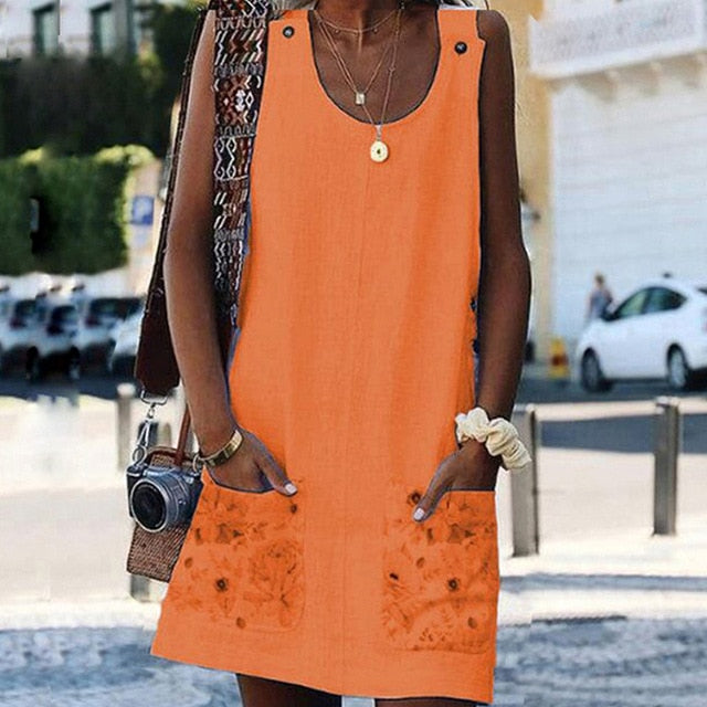 Sweet Summer O-Neck Pocket A Line Dress