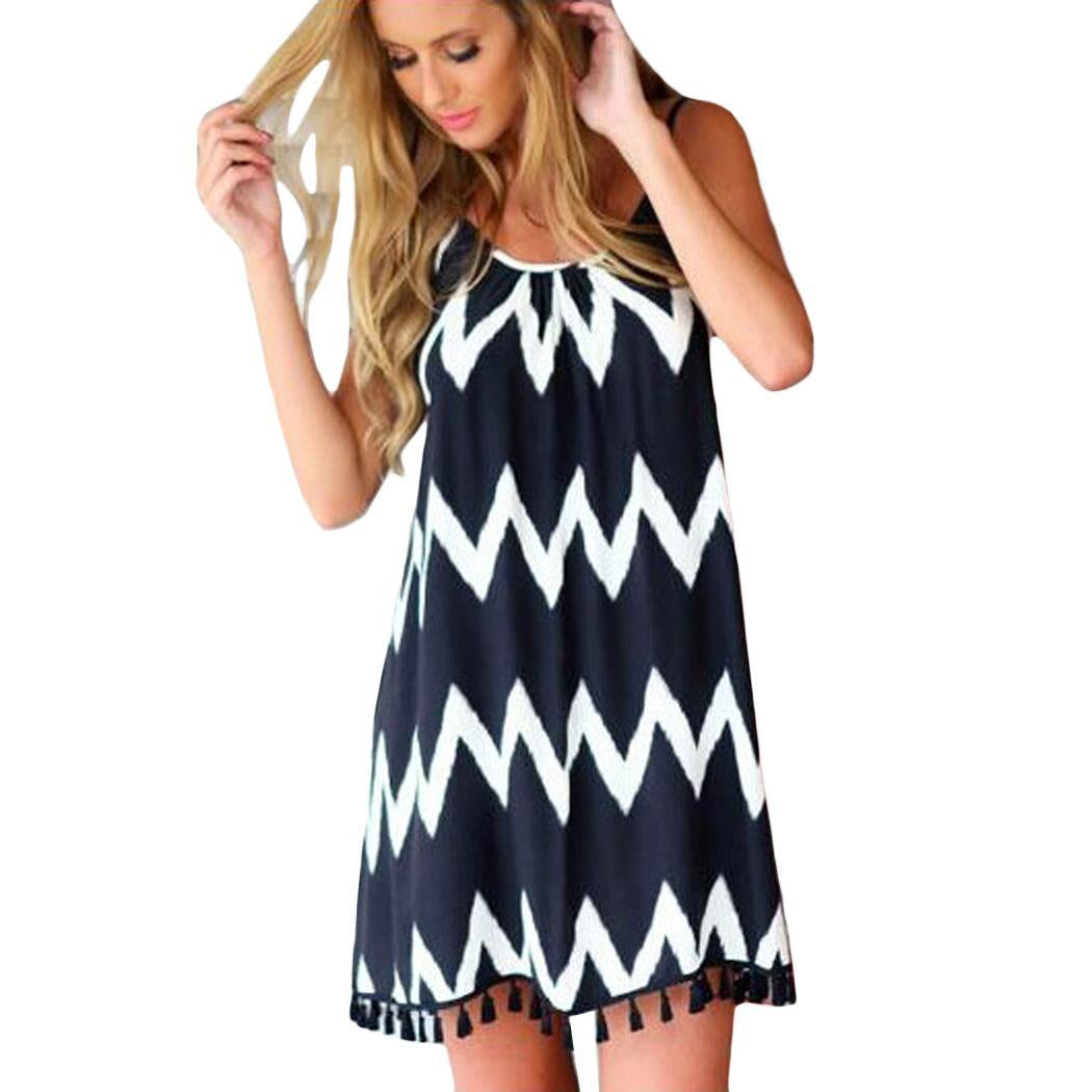 Chevron Tassel Spaghetti Strap Mini Dresses