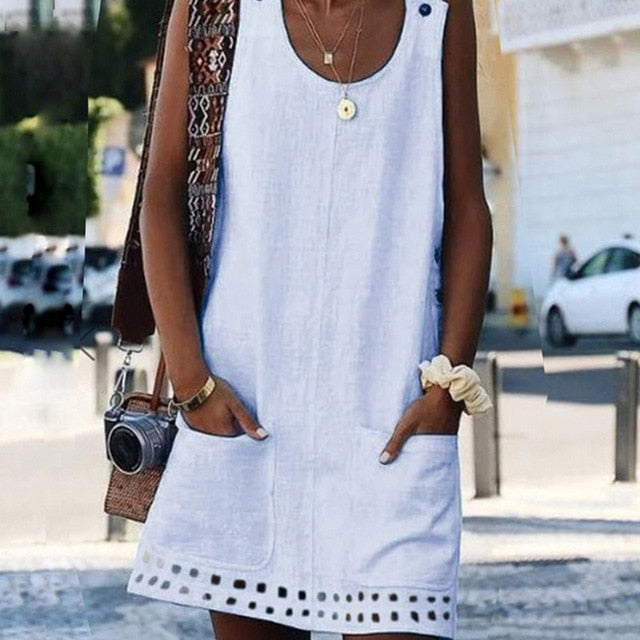 Sweet Summer O-Neck Pocket A Line Dress