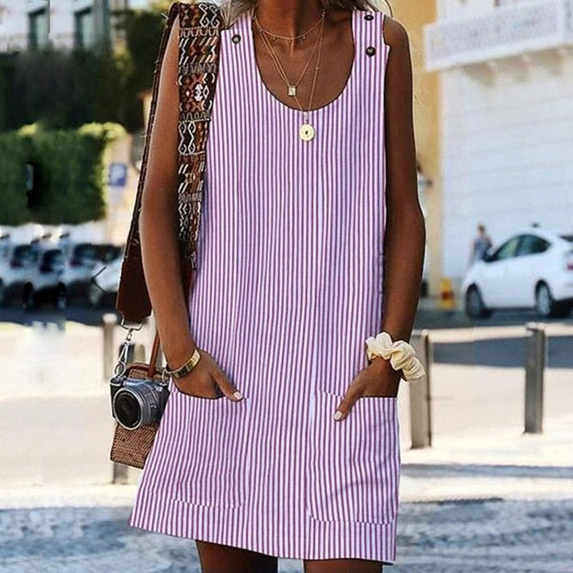 Sweet Summer O-Neck Pocket A Line Dress