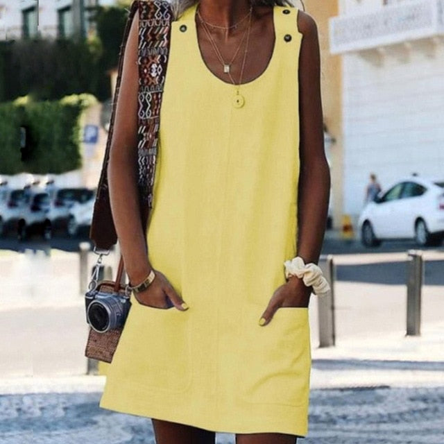 Sweet Summer O-Neck Pocket A Line Dress