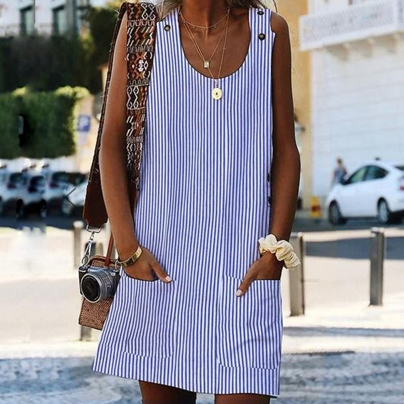 Sweet Summer O-Neck Pocket A Line Dress
