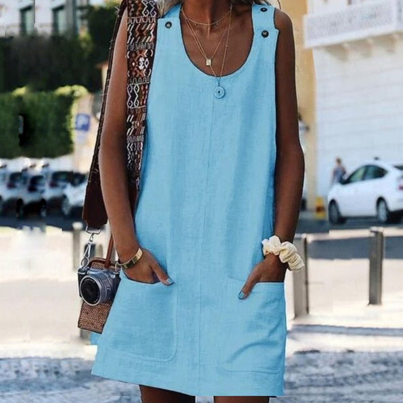 Sweet Summer O-Neck Pocket A Line Dress