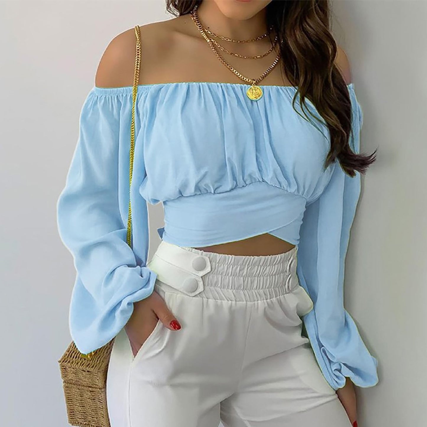 Sweet & Sexy Off Shoulder Cross Tie Blouse