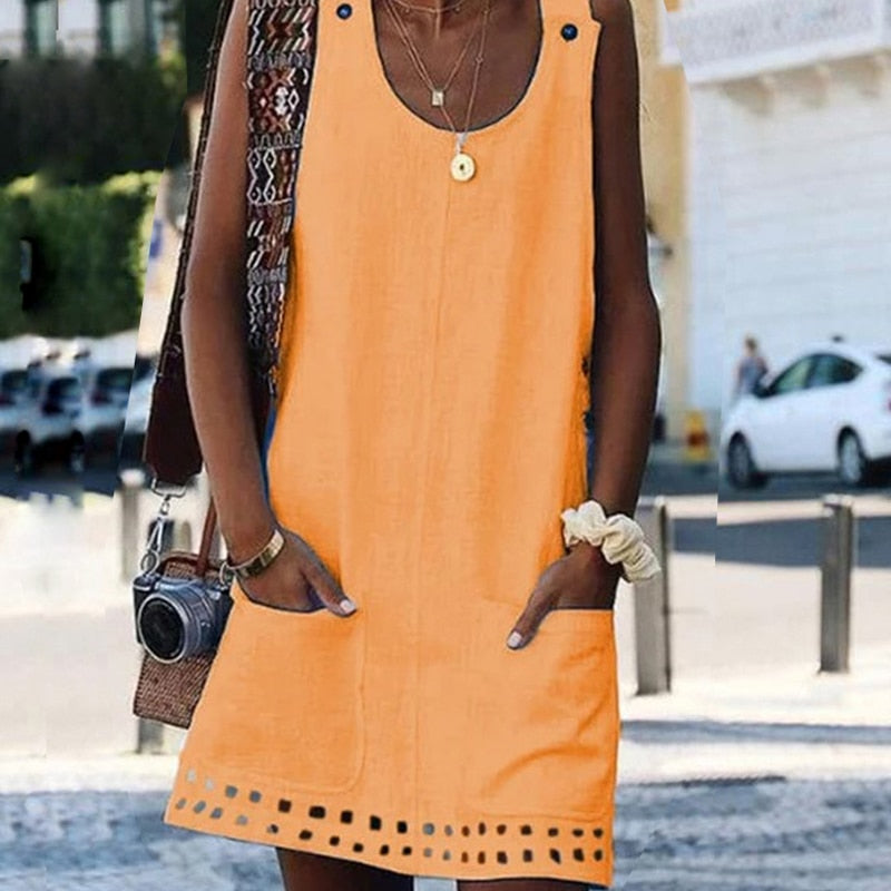Sweet Summer O-Neck Pocket A Line Dress