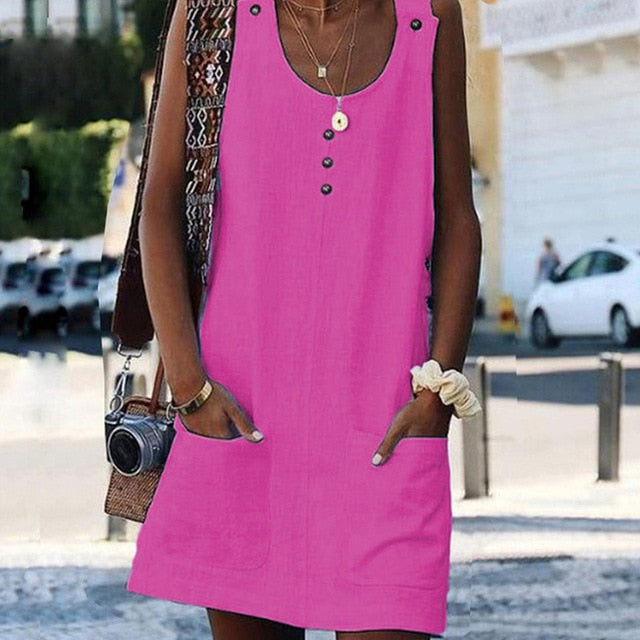 Sweet Summer O-Neck Pocket A Line Dress