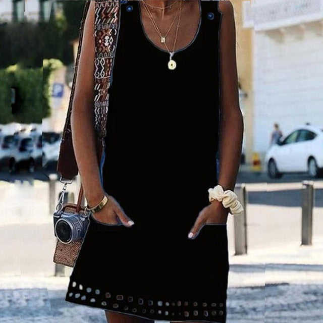 Sweet Summer O-Neck Pocket A Line Dress
