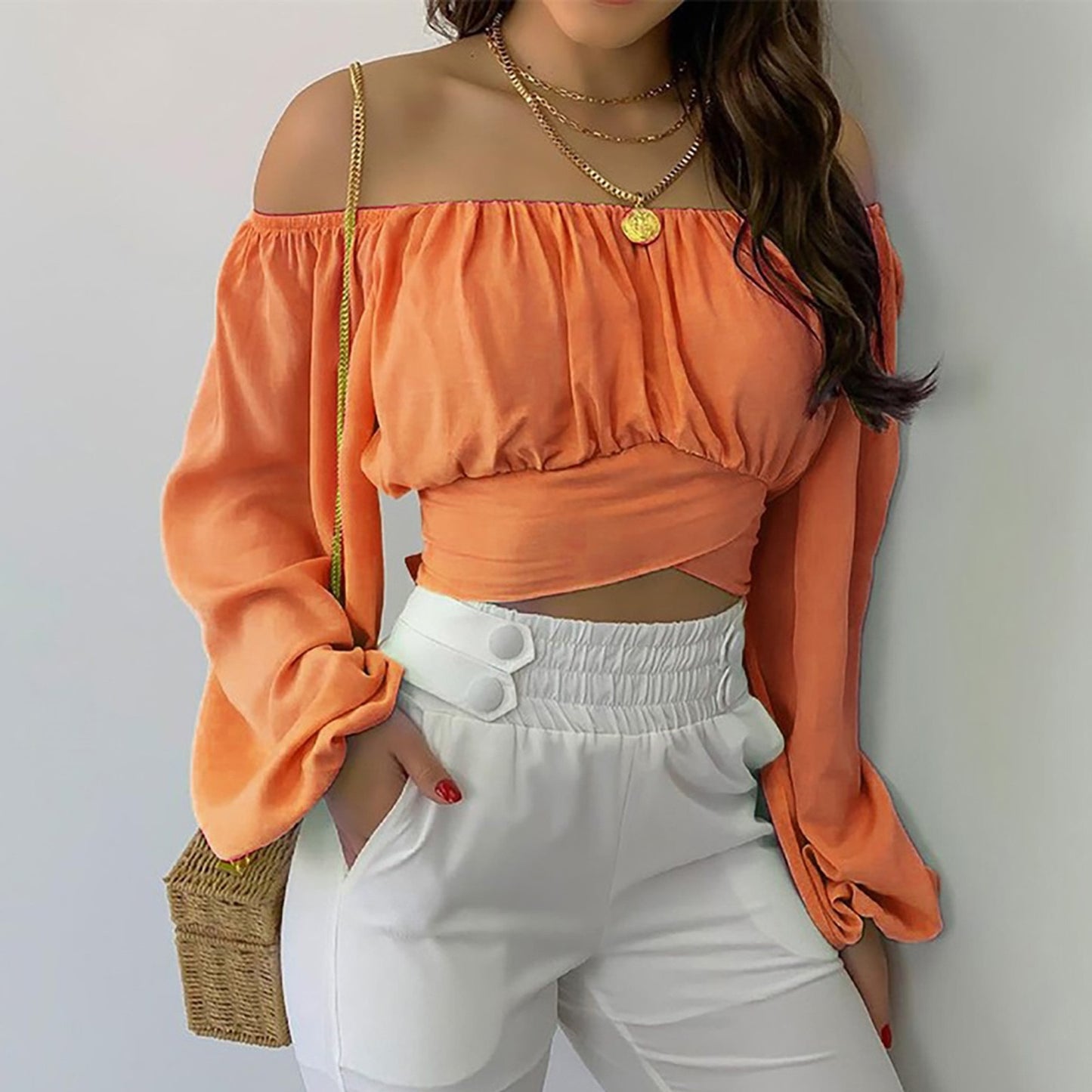 Sweet & Sexy Off Shoulder Cross Tie Blouse