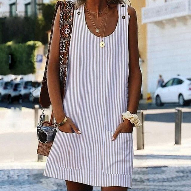 Sweet Summer O-Neck Pocket A Line Dress