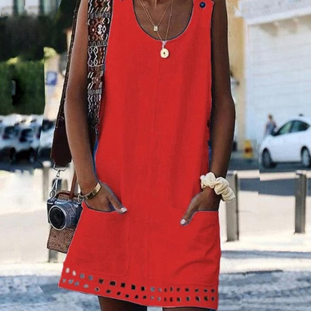 Sweet Summer O-Neck Pocket A Line Dress