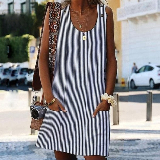 Sweet Summer O-Neck Pocket A Line Dress