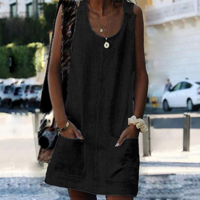 Sweet Summer O-Neck Pocket A Line Dress