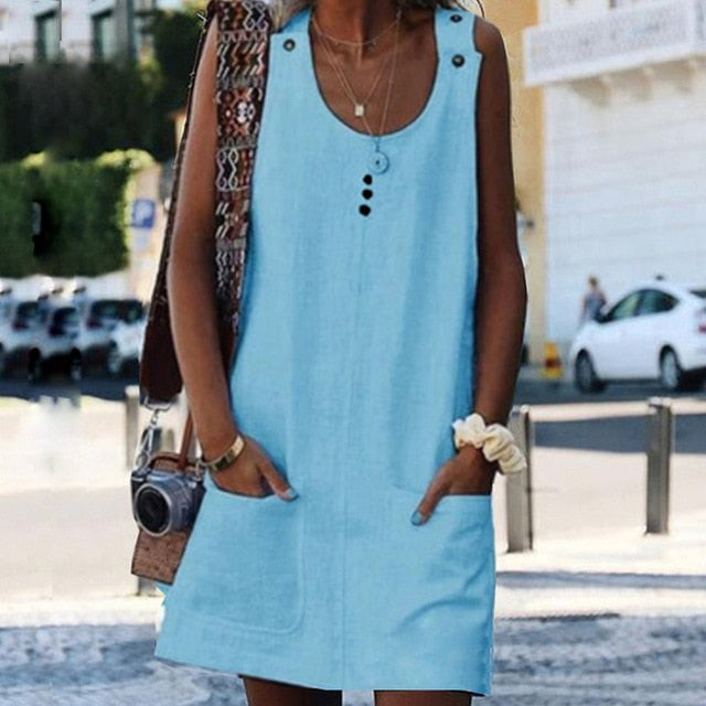 Sweet Summer O-Neck Pocket A Line Dress