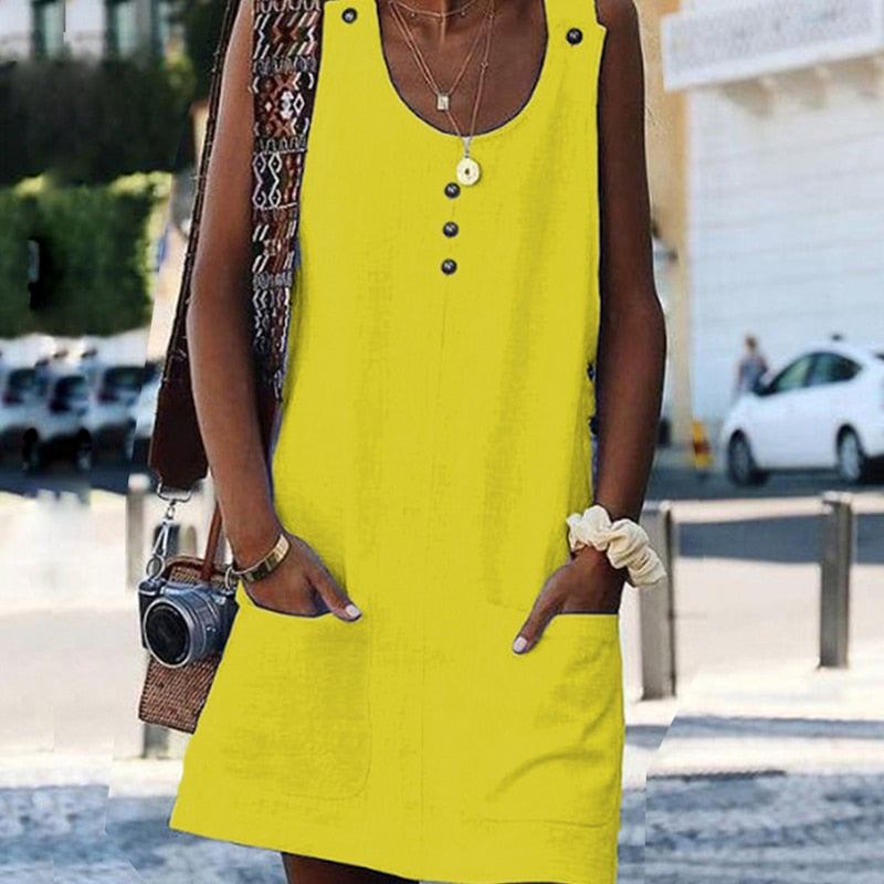 Sweet Summer O-Neck Pocket A Line Dress