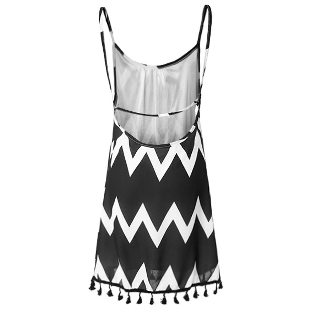 Chevron Tassel Spaghetti Strap Mini Dresses