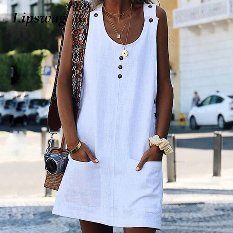 Sweet Summer O-Neck Pocket A Line Dress