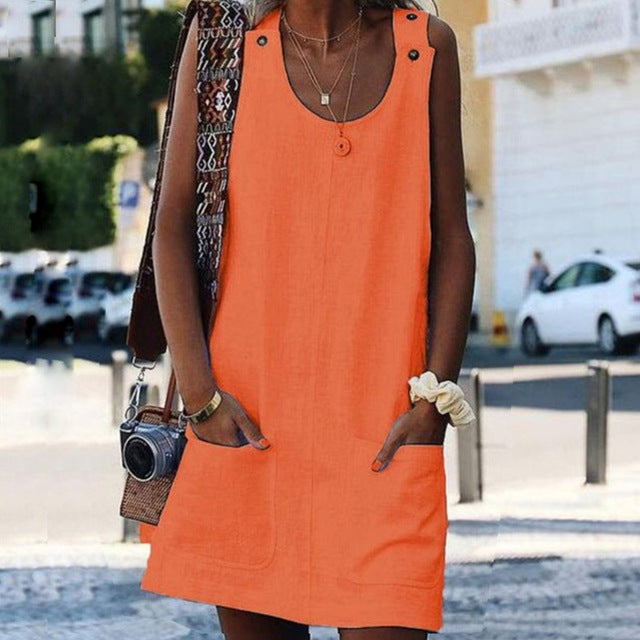 Sweet Summer O-Neck Pocket A Line Dress