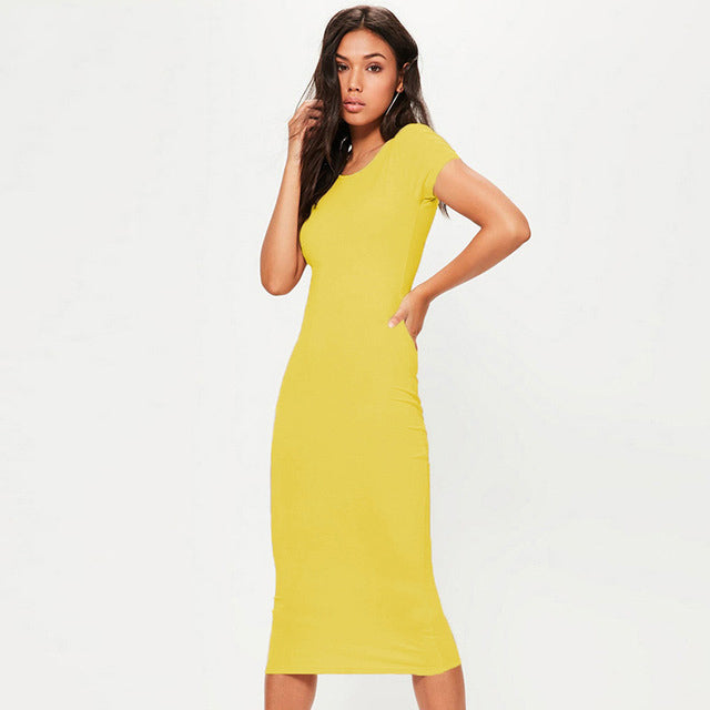 Short Sleeve O Neck Cotton Midi Dress