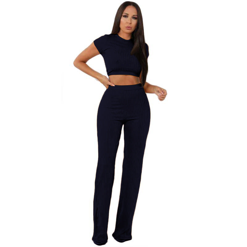 Sexy Crop Top & Wide Leg Pants - Two-Piece Set