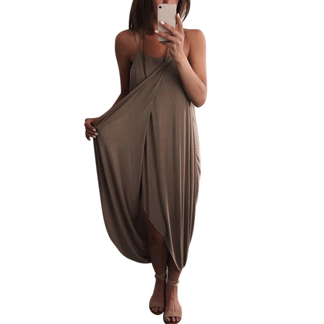 Coy Casual Drooped Spaghetti Strap Maxi Sundress Dress