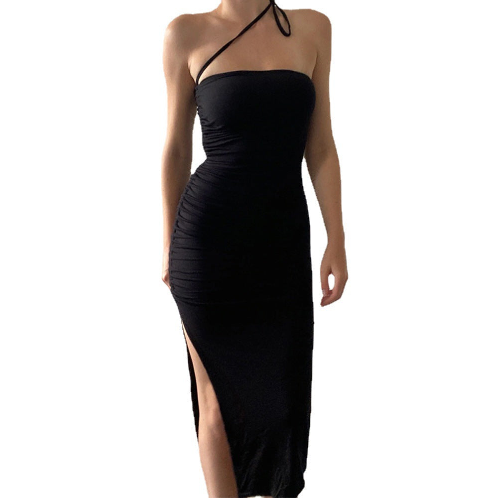 Ruched Drawstring Slit Bodycon Dress