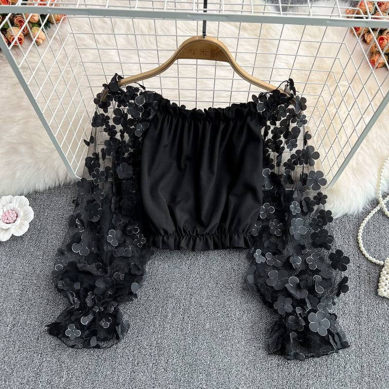 Flower Perspective Chiffon Crop Top