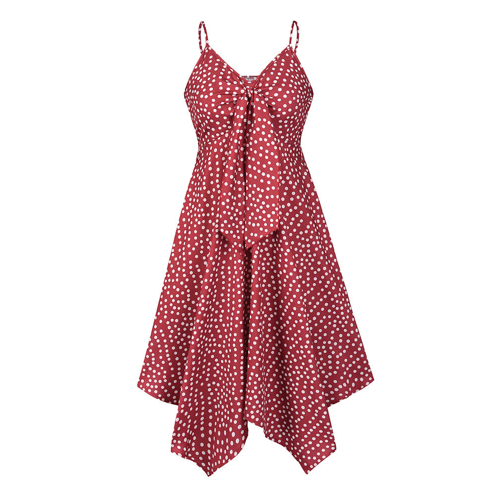 Sexy Summer Polka Dot Print Irregular Skirt Swing Dress