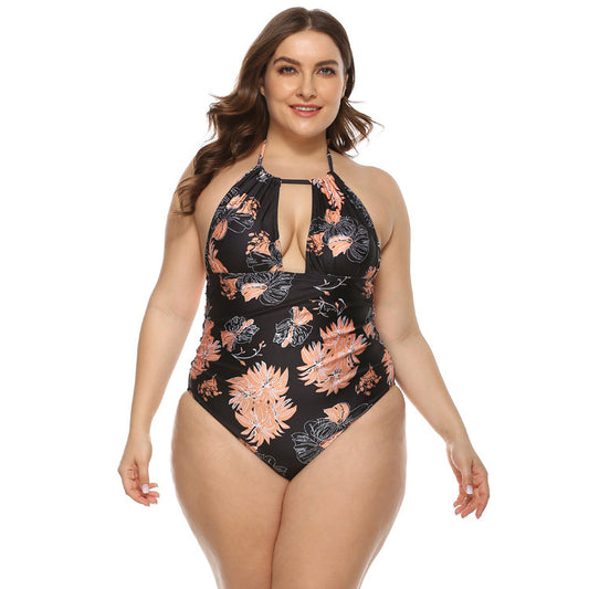 Sexy Deep V Neck Halter Top Floral Swimsuit