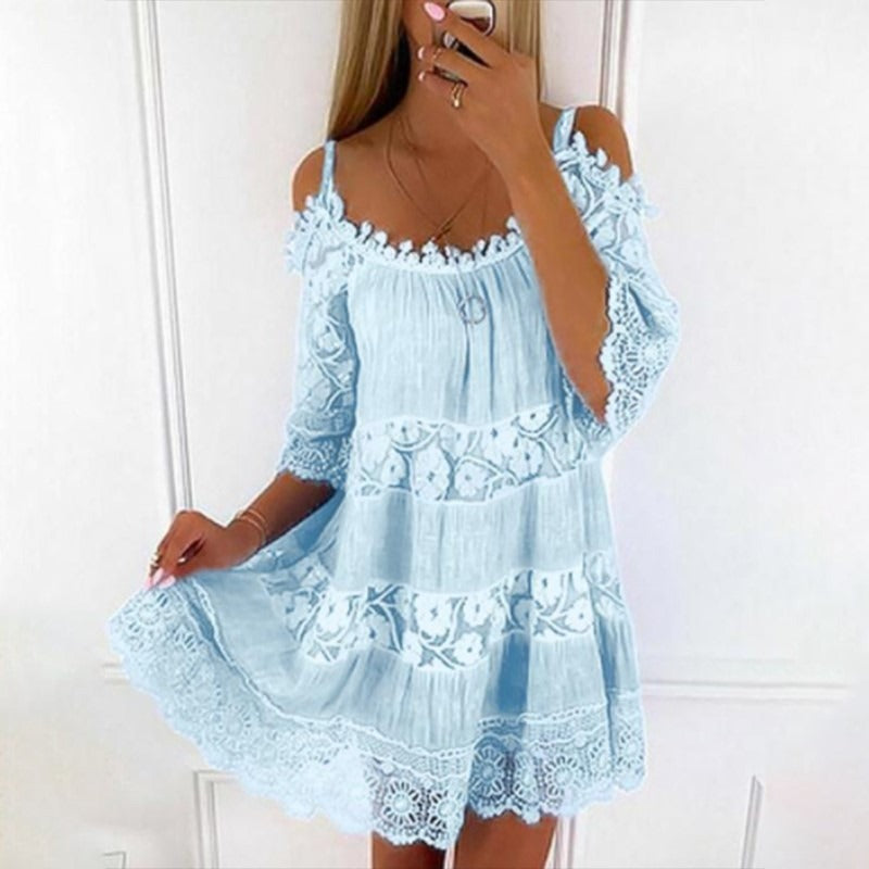 Sweet Princess Off Shoulder Lace Embroidered Sling Dress