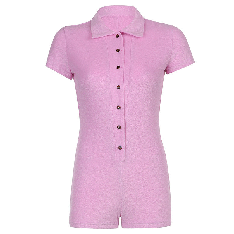 Hot Girl Fitted Button Up Polo Collar Romper