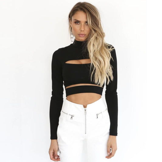 Sexy Hollow Turtleneck Crop Top