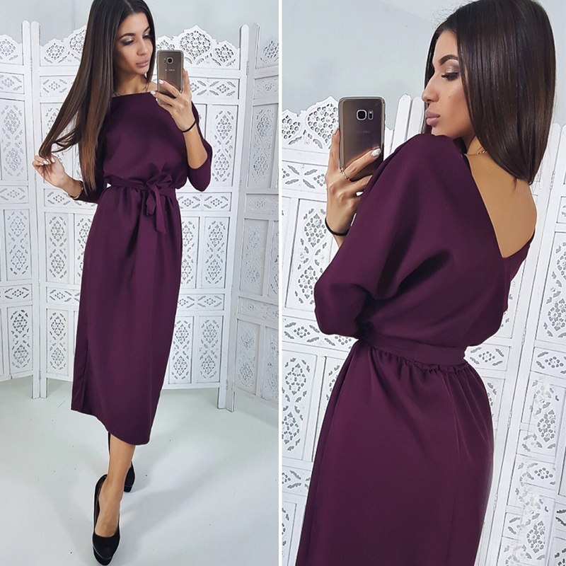 Sexy Vintage Sashes Low V Back Midi Dress