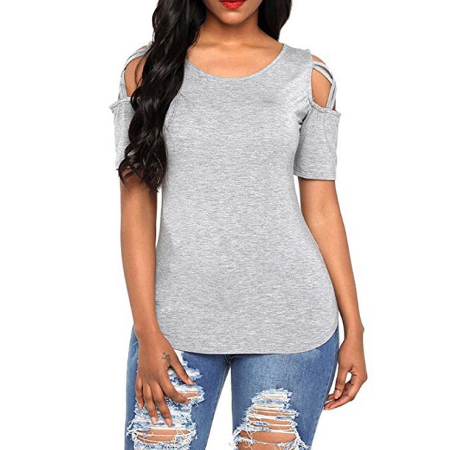 Cold Shoulder Casual Short Sleeve Shirt Top