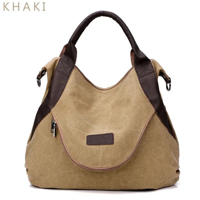 Canvas Leather Large Pocket Handbag