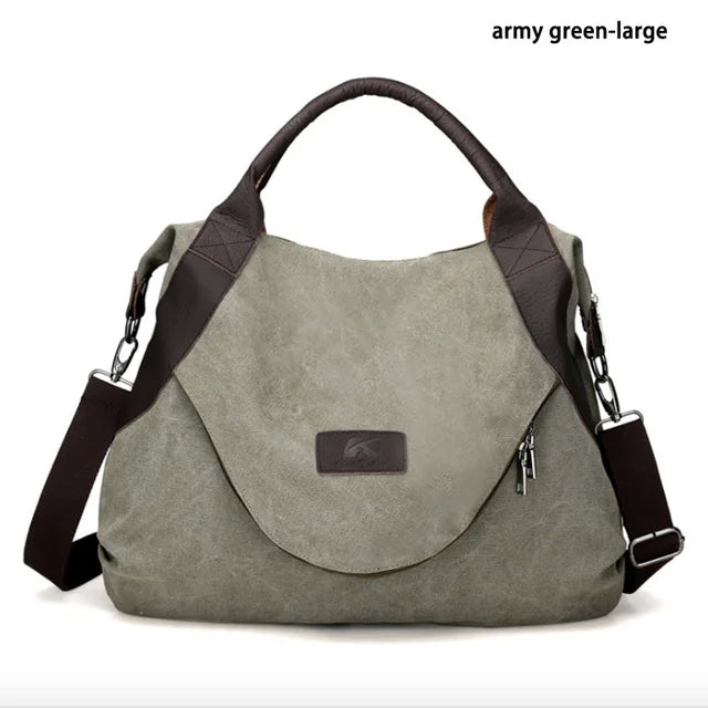 Canvas Leather Large Pocket Handbag