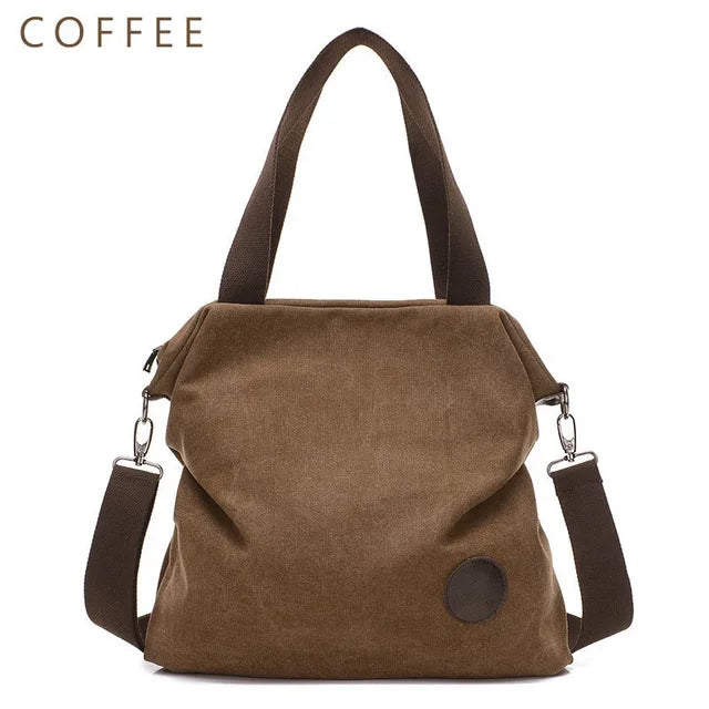 Canvas Leather Large Pocket Handbag