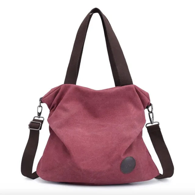 Canvas Leather Large Pocket Handbag