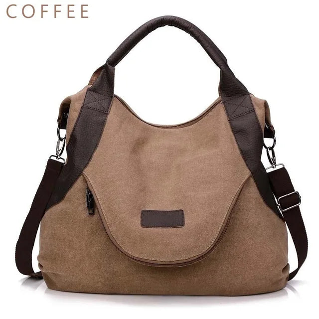 Canvas Leather Large Pocket Handbag