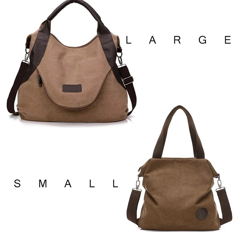 Canvas Leather Large Pocket Handbag