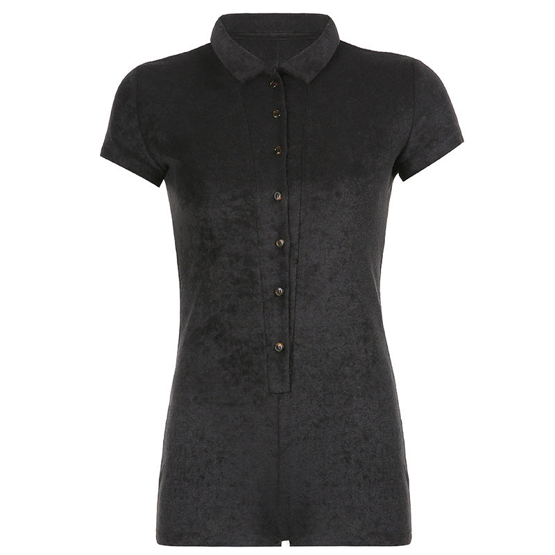 Hot Girl Fitted Button Up Polo Collar Romper